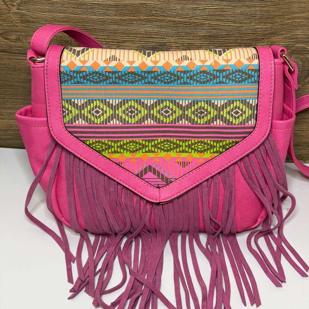 MMS Design Studio Fuchsia Fringe Crossbody Purse NWT